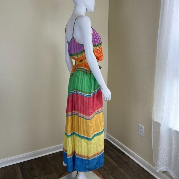 Current Air Women's Size XS Rainbow Pleated Cami Slip Maxi Dress Resort Coastal - Picture 9 of 14